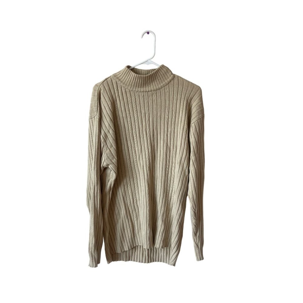 South Pole Men's Turtleneck‎ Beige Crewneck Sweater Y2K Streetwear Grunge